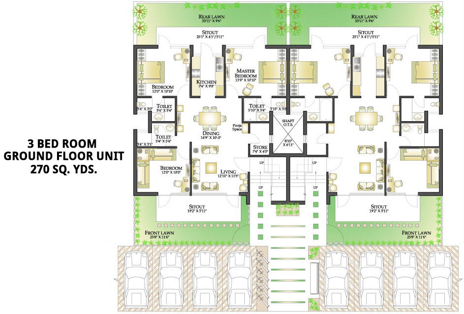 3 Bed Room Ground Floor Unit - 270 Sq. Yds.