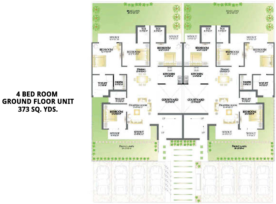 4 Bed Room ground Floor Unit - 373 Sq. Yds.