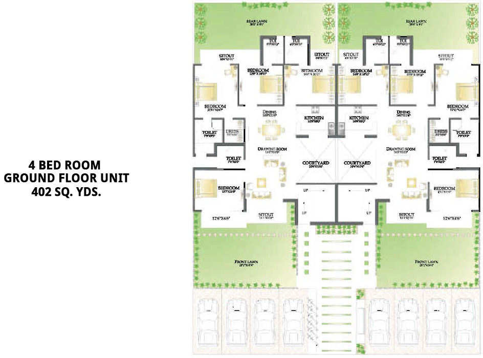 4 Bed Room ground Floor Unit - 402 Sq. Yds.